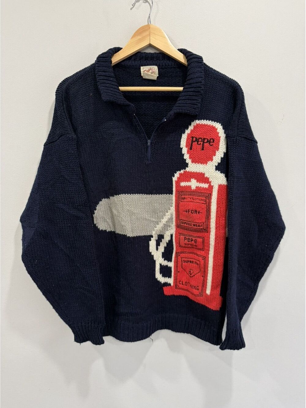 Vintage Pepe Knit Sweater Wool Quarter zip cowichan